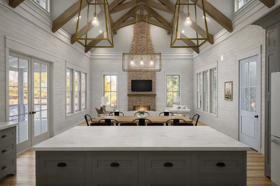 Hawthorn Cottage Interior 3D Color Rendering Kitchen to Living Room