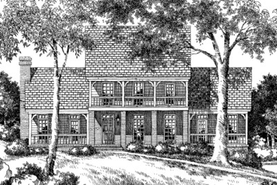 Comfortable Country Farmhouse Front Rendering