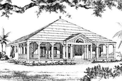 Island-Style House Front Rendering