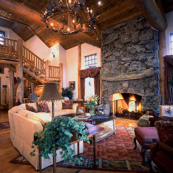 Adirondack Lodge Photo Living Room Fireplace