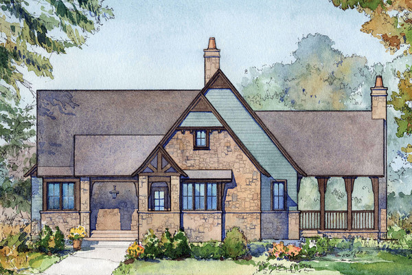 Rustic Lake Cabin Color Rendering Front