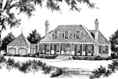 Federal House-Creole Style Front Rendering
