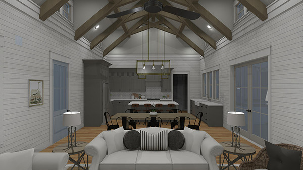 Hawthorn Cottage 3D Rendering Great Room to Kitchen