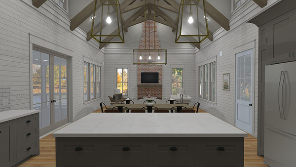 Hawthorn Cottage 3D Rendering Kitchen to Great Room