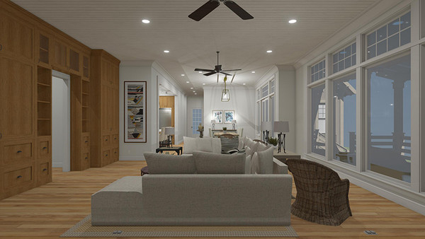 Walnut Cottage 3D Rendering Living Room to Entry