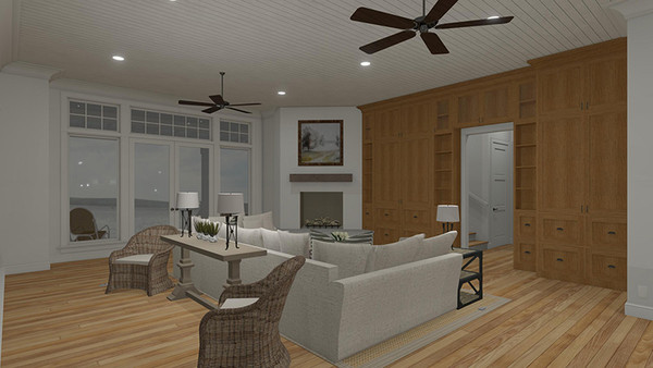 Walnut Cottage 3D Rendering Living Room with Fireplace