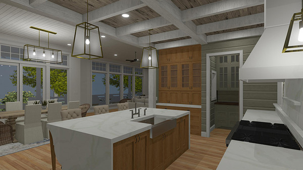 Walnut Cottage 3D Rendering Kitchen to Dining Room