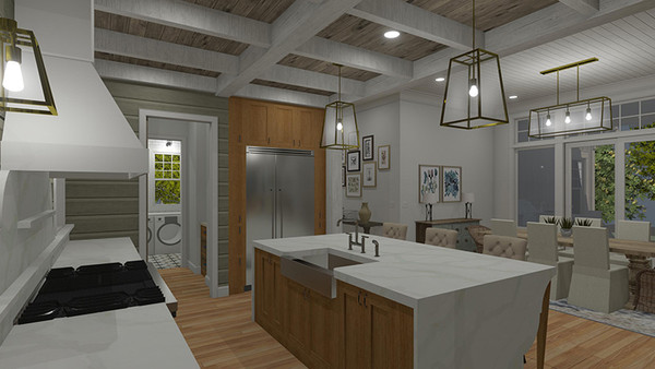 Walnut Cottage 3D Rendering Kitchen toward Laundry Room