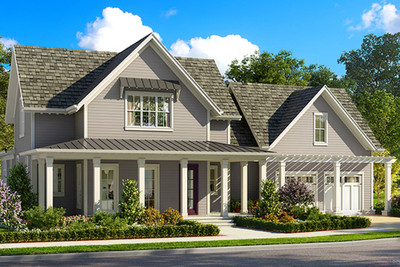 Old Mill Farmhouse A + Guest Suite 3D Rendering Front