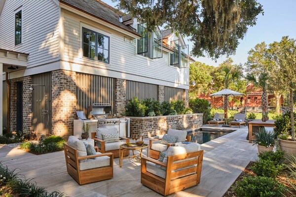 Sea Island Farmhouse Color Photo Rear Garage