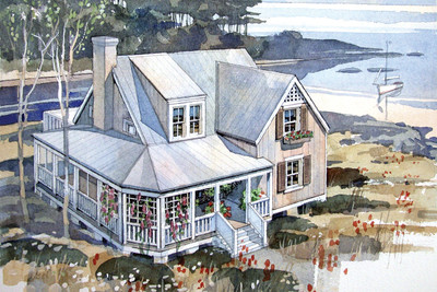 Rustic Beach Cottage Color Rendering Front