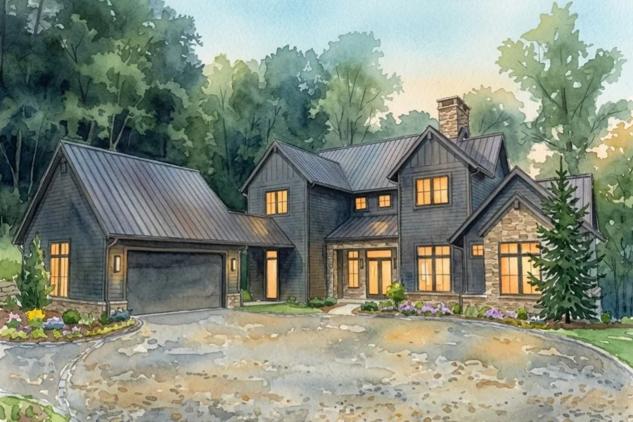The Cashiers Exterior Watercolor Rendering