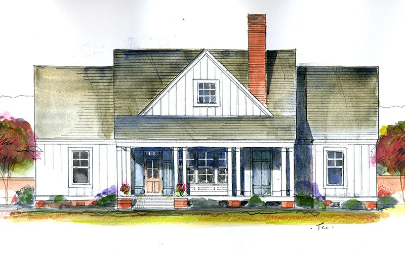 Magnolia Cottage Color Rendering Front, Blue Shutters
