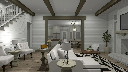 Loblolly Cottage 3D Rendering Living Room to Kitchen