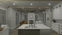 Evergreen Cottage 3D Rendering Kitchen to Living Room