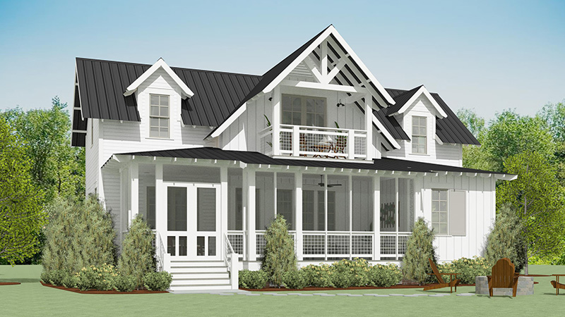 Evergreen Cottage 3D Color Rendering Rear Elevation