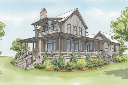 Walnut Cottage Watercolor Exterior Rendering Rear Left