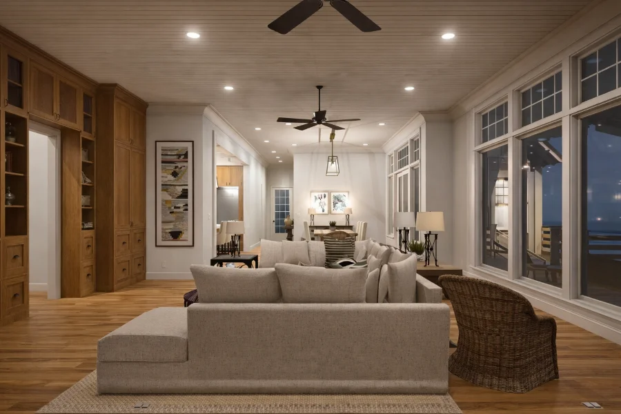 Walnut Cottage Interior 3D Color Rendering Living Room to Entry