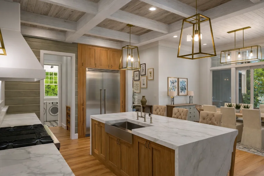 Walnut Cottage Interior 3D Color Rendering Kitchen toward Laundry Room