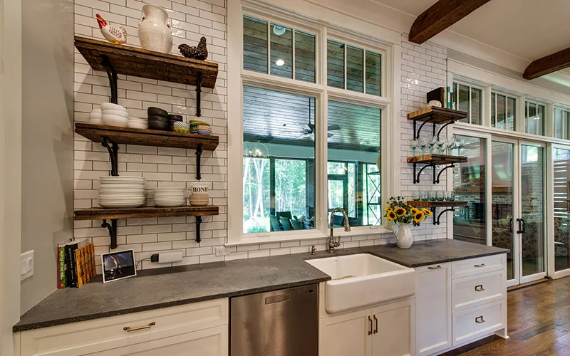 Summertime Bungalow Photo Kitchen Overlooking Screened Porch